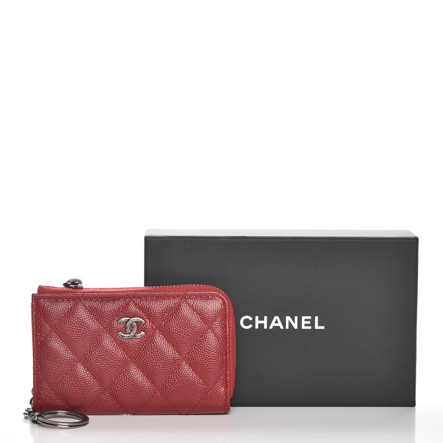 Caviar Quilted Key Holder Case Red