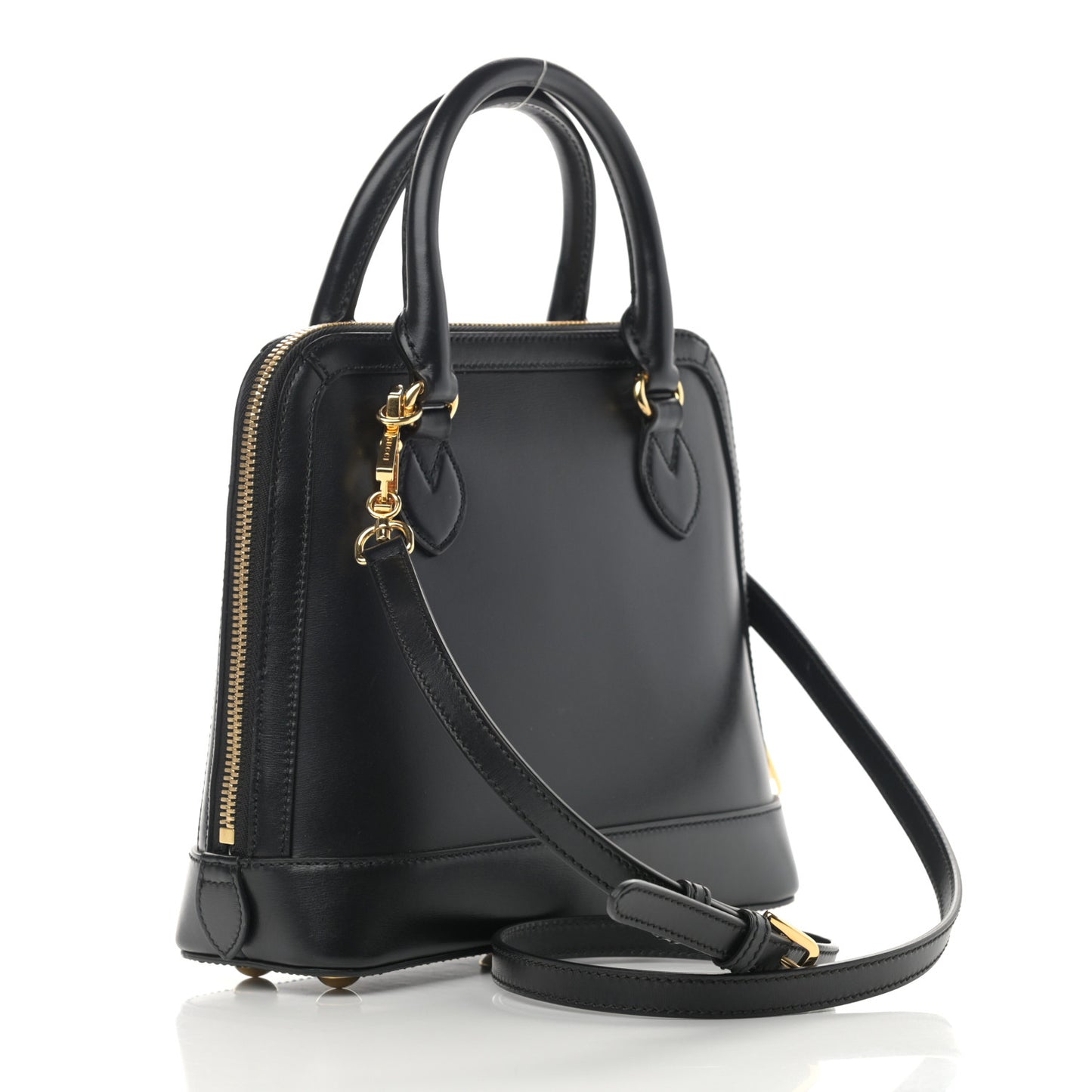 Boarded Plutone Calfskin Small Horsebit 1955 Top Handle Bag Black