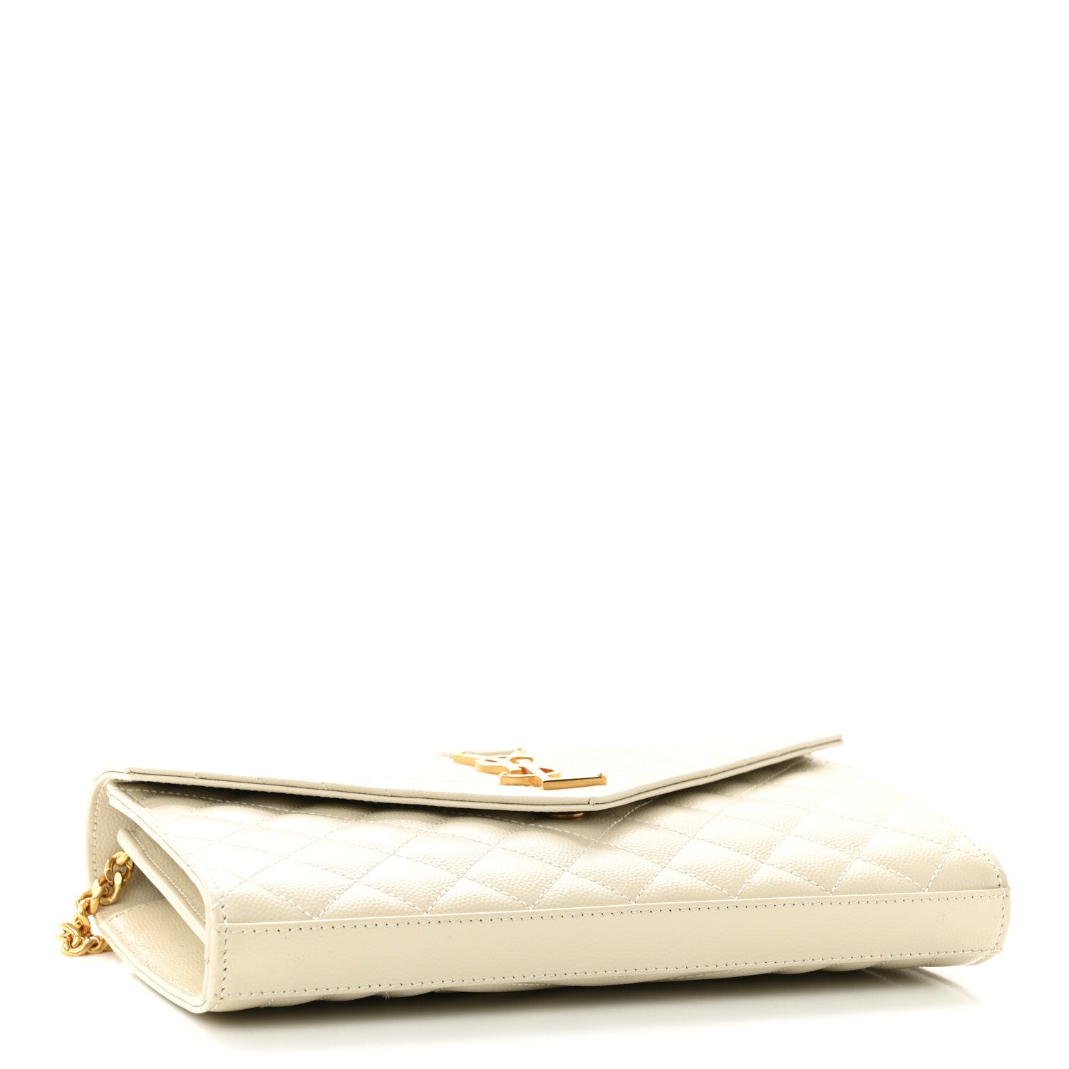 Saint Laurent Grain De Poudre Mixed Matelasse Triquilt Monogram Chain Wallet Crema Soft 4 of 9