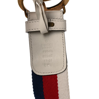 Gucci Nylon Calfskin Sylvie Web Double G 40mm Belt 95 38 Mystic White Hibiscus Red Maritime 3 of 7