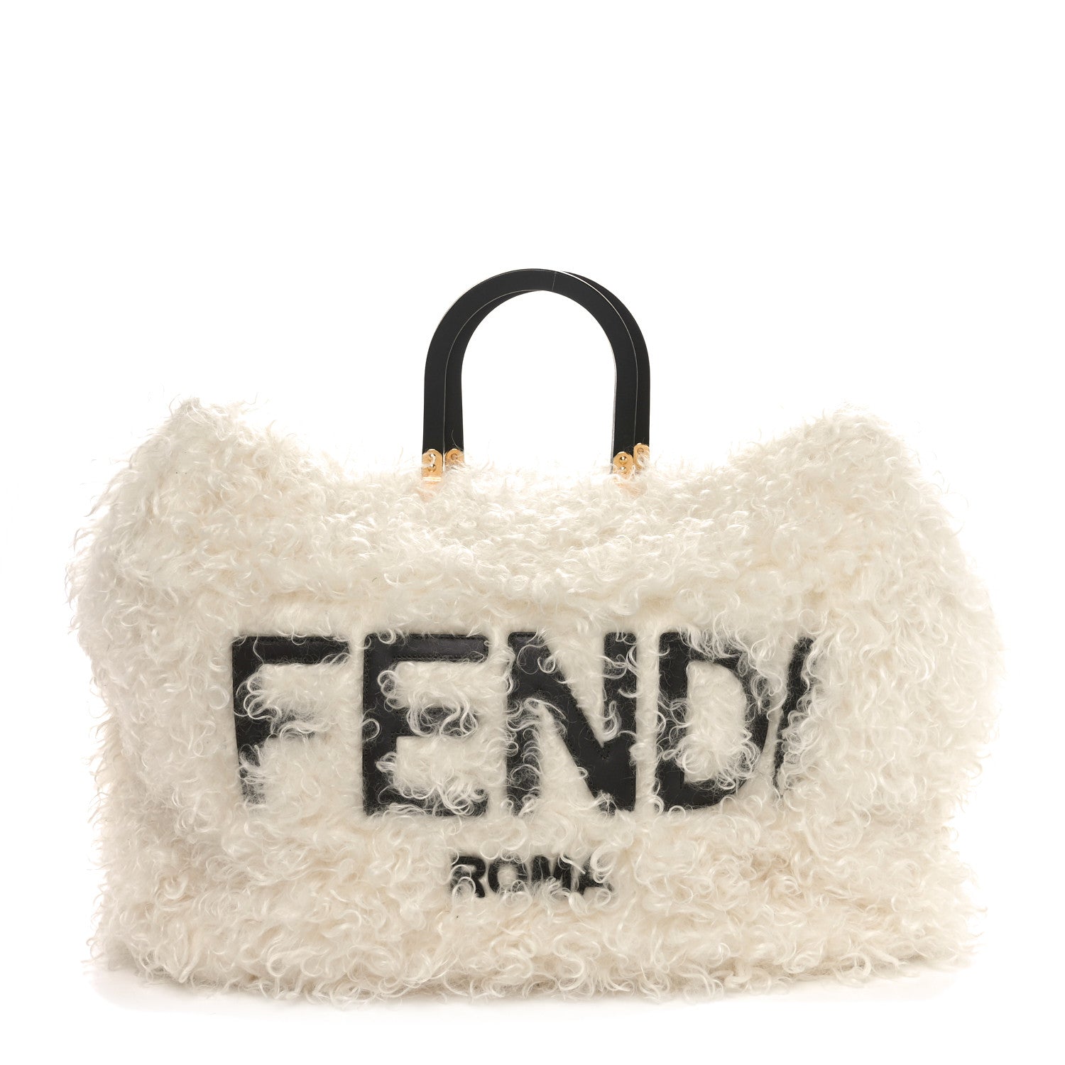 Fendi Mohair Vitello Aura Logo Large Fendi Sunshine Shopper Tote White Ebano 1 of 11
