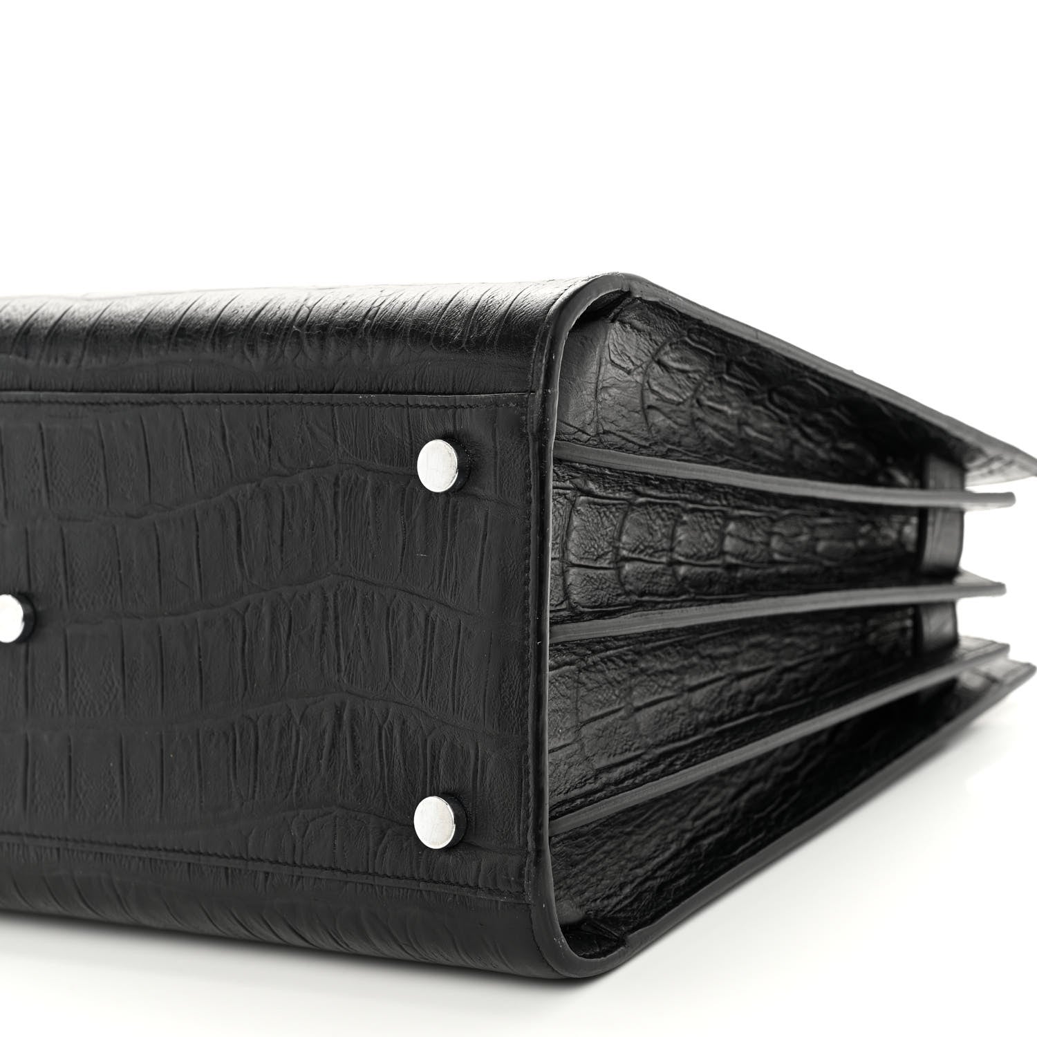 Saint Laurent Calfskin Crocodile Embossed Small Sac de Jour Black 9 of 10