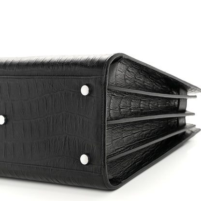 Saint Laurent Calfskin Crocodile Embossed Small Sac de Jour Black 9 of 10