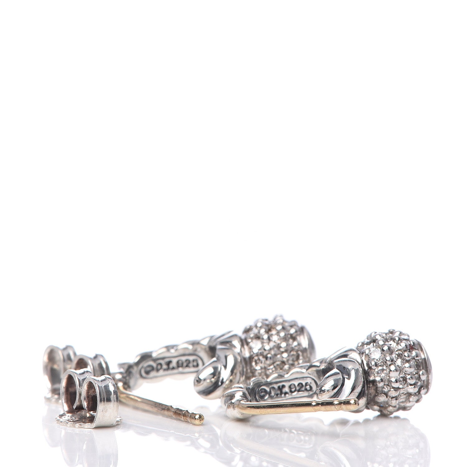 David Yurman Sterling Silver 18K Yellow Gold Pave Diamond Shrimp Earrings 3 of 4