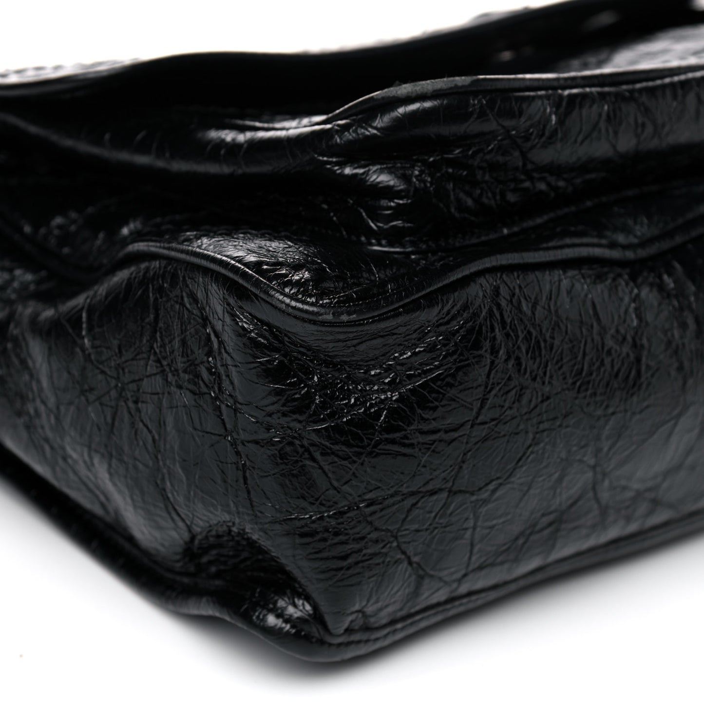 Crinkled Calfskin Matelasse Monogram Medium Niki Chain Satchel Black
