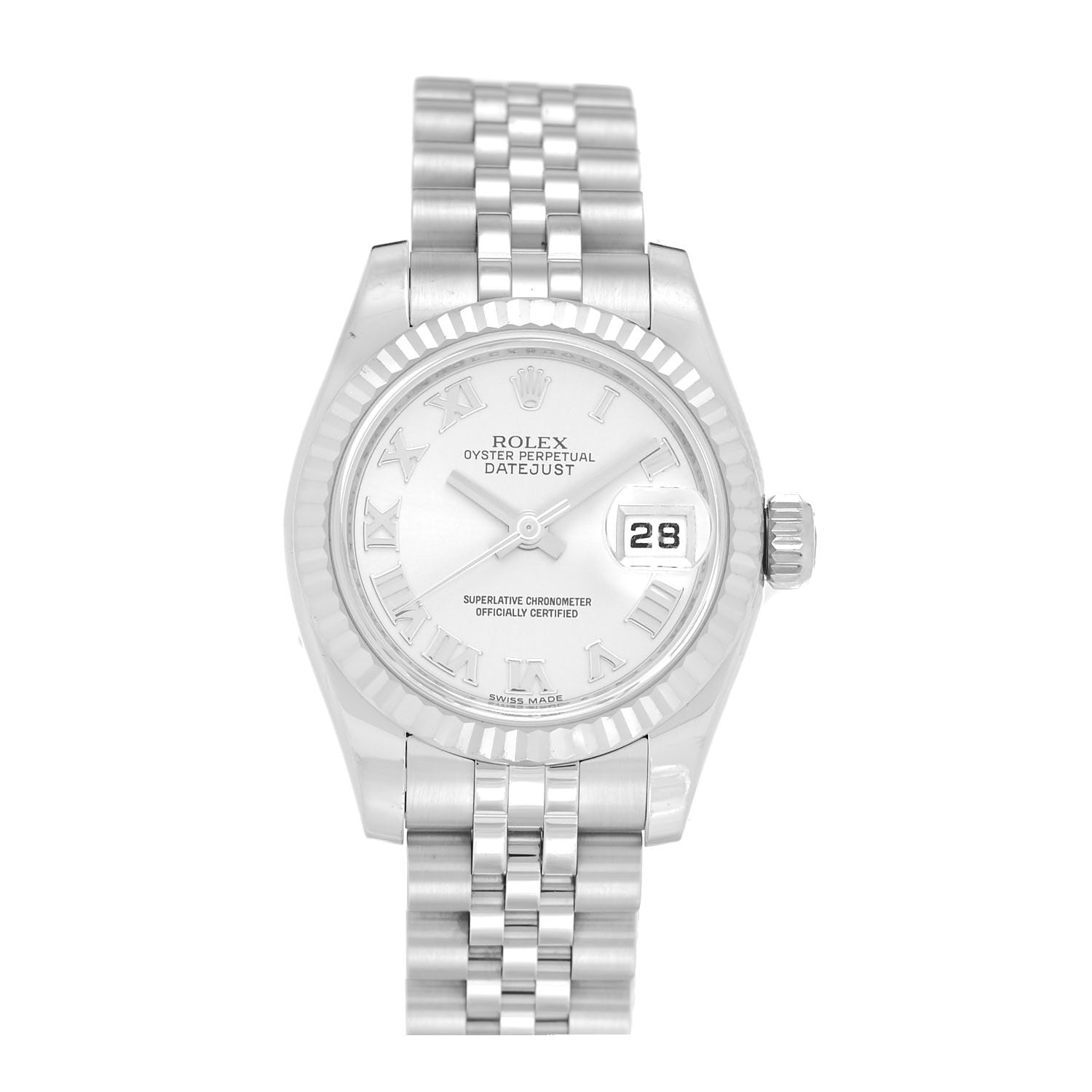 Rolex Stainless Steel 18K White Gold 26mm Oyster Perpetual Datejust Watch Silver Roman 179174 1 of 5