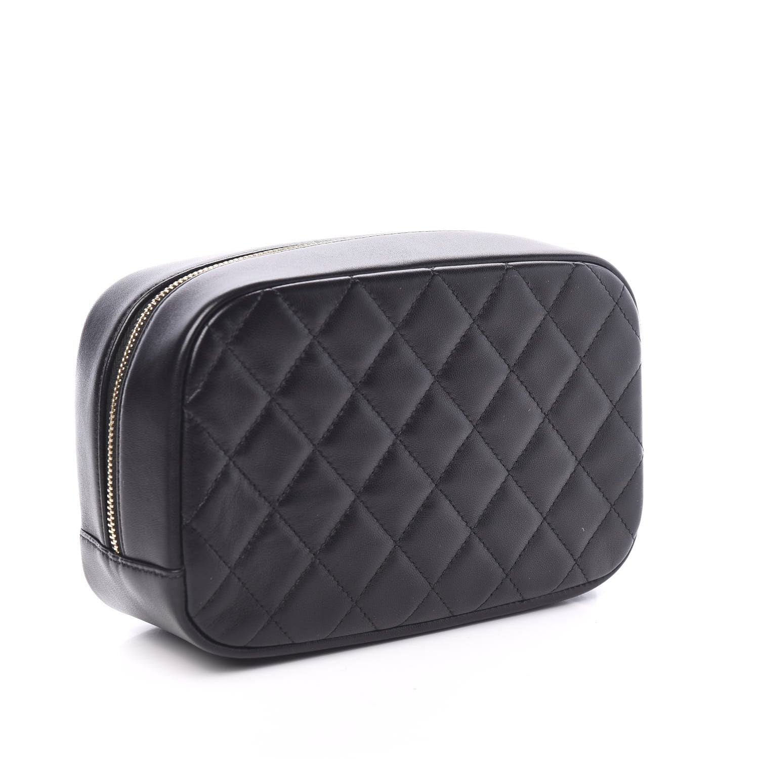 Chanel Lambskin Quilted Medium Curvy Pouch Cosmetic Case Black 2 of 9