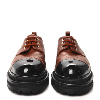 Chanel Calfskin Patent Stitched Cap Toe Lace Up Oxfords 36.5 Brown Black 2 of 11