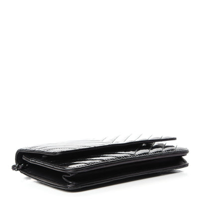 Chanel Patent Metallic Crumpled Calfskin Chevron Quilted Wallet On Chain WOC Black 4 of 14