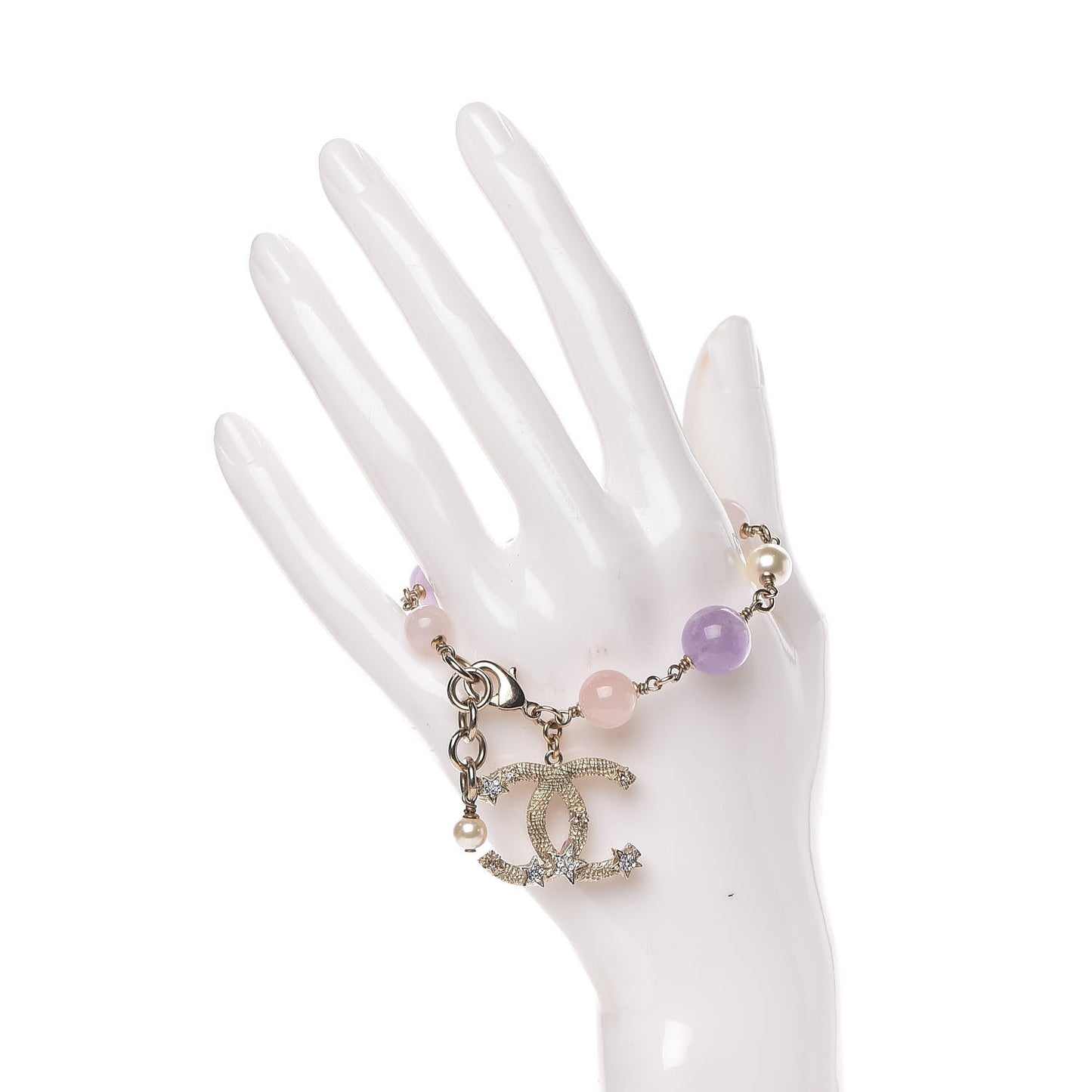 Pearl Beaded Crystal Star CC Bracelet Purple Gold