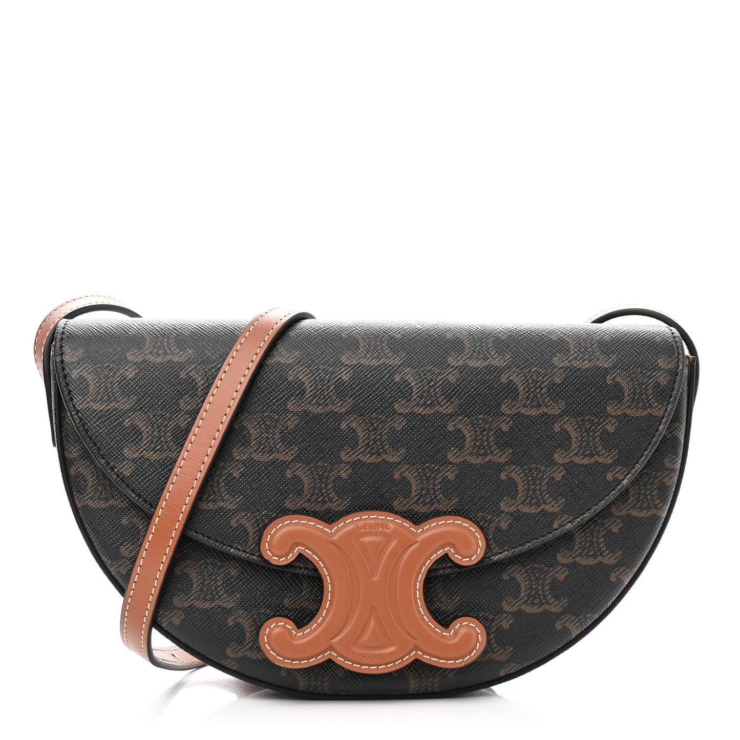 Calfskin Triomphe Canvas Besace Tan