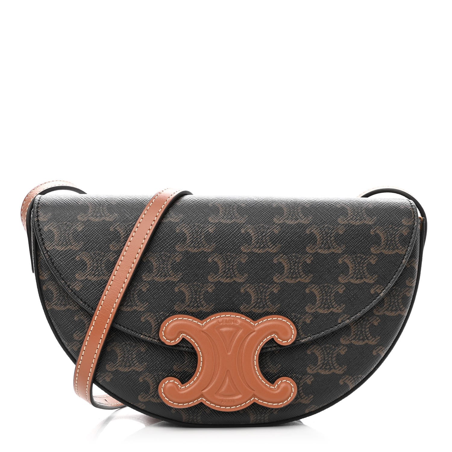 Celine Calfskin Triomphe Canvas Besace Tan 1 of 9