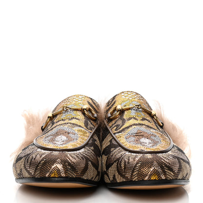 Gucci Brocade Fur Womens Princetown Slippers 38.5 Brown 2 of 9