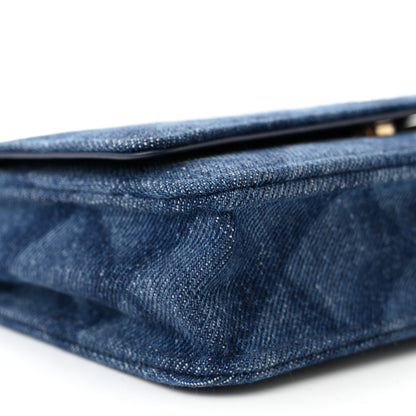 Chanel Denim Printed Wallet On Chain WOC Dark Blue 10 of 11