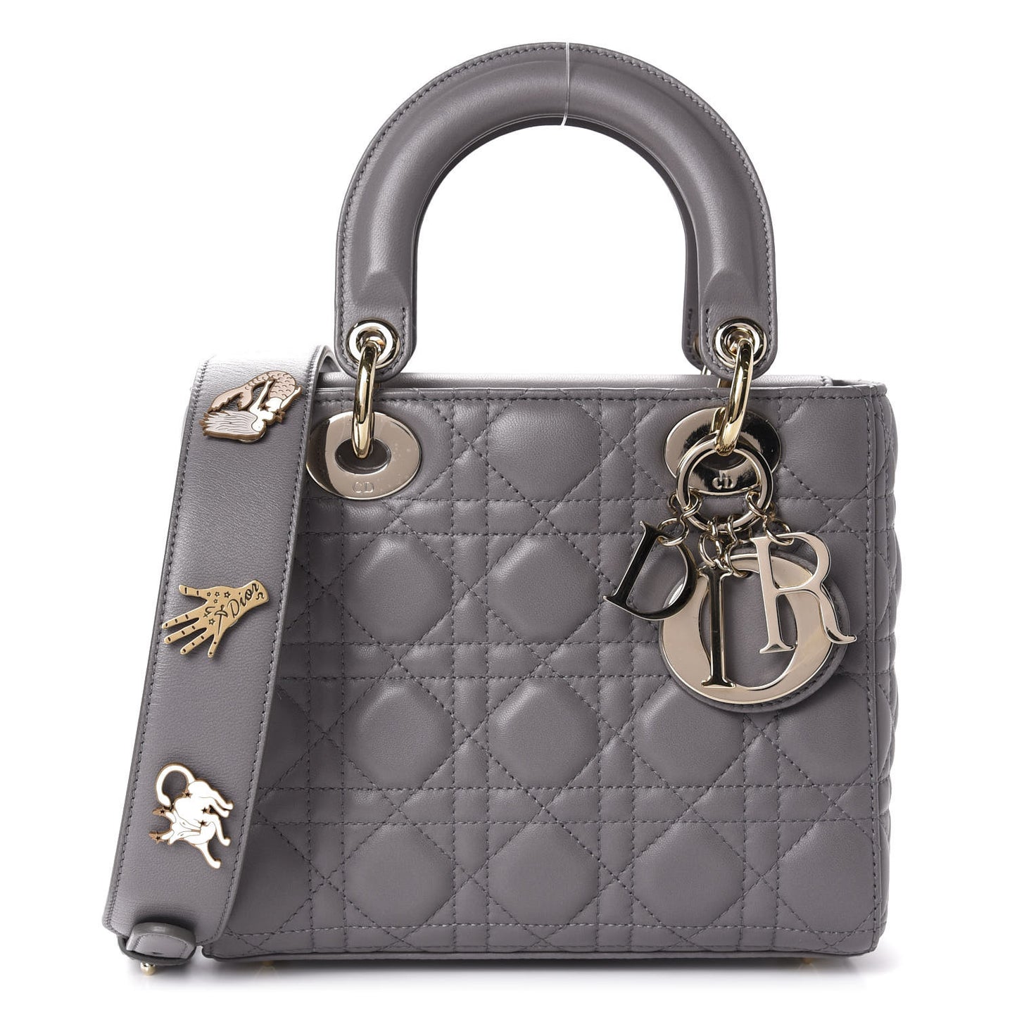 Lambskin Cannage Small Lucky Badges My Lady Dior Grey