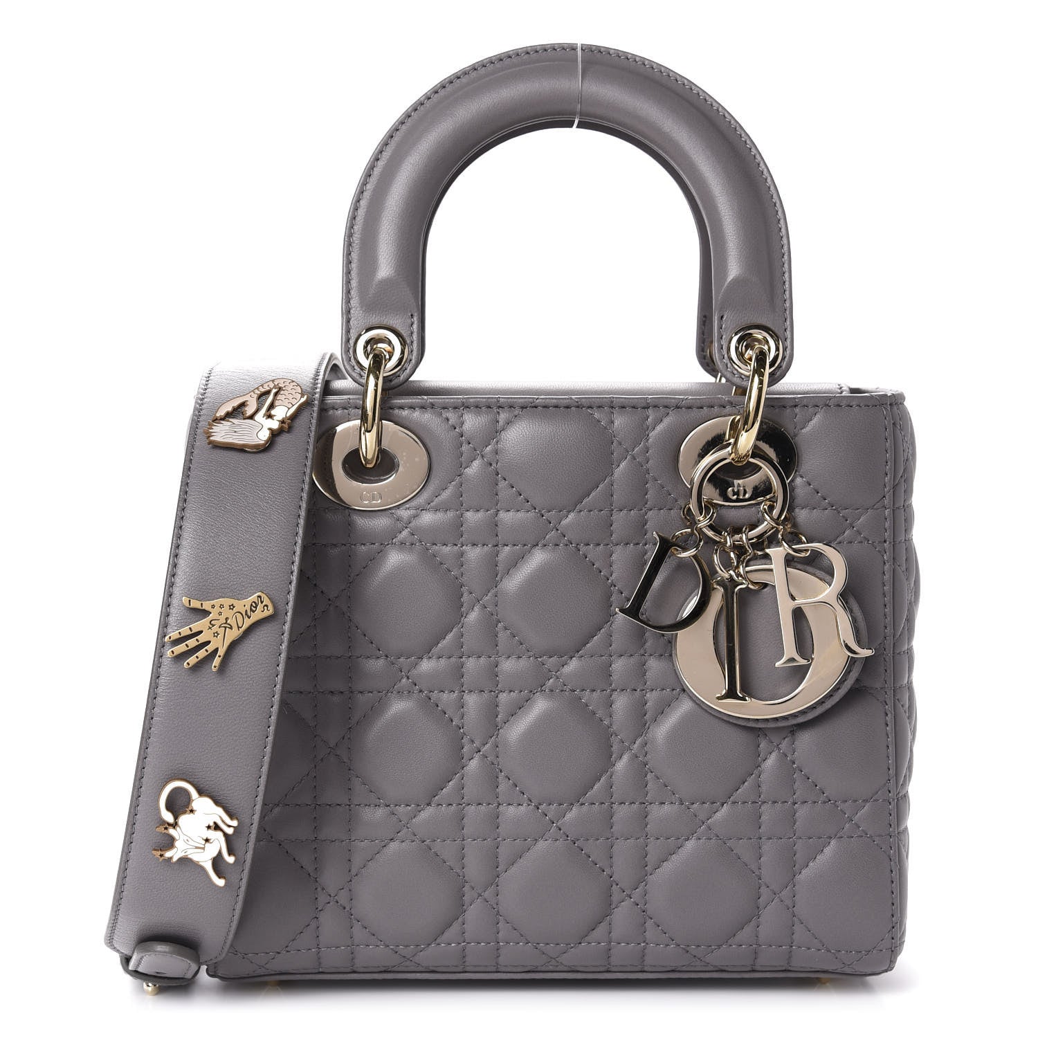 Christian Dior Lambskin Cannage Small Lucky Badges My Lady Dior Grey 1 of 14