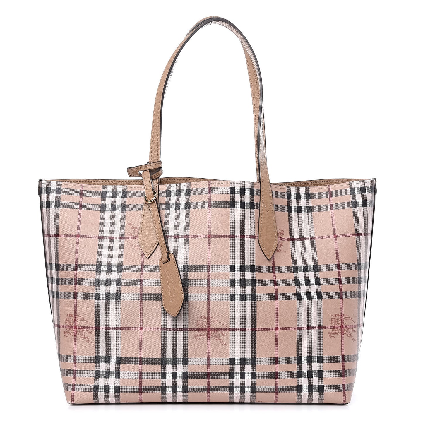 Grainy Calfskin Haymarket Check Medium Reversible Tote Camel