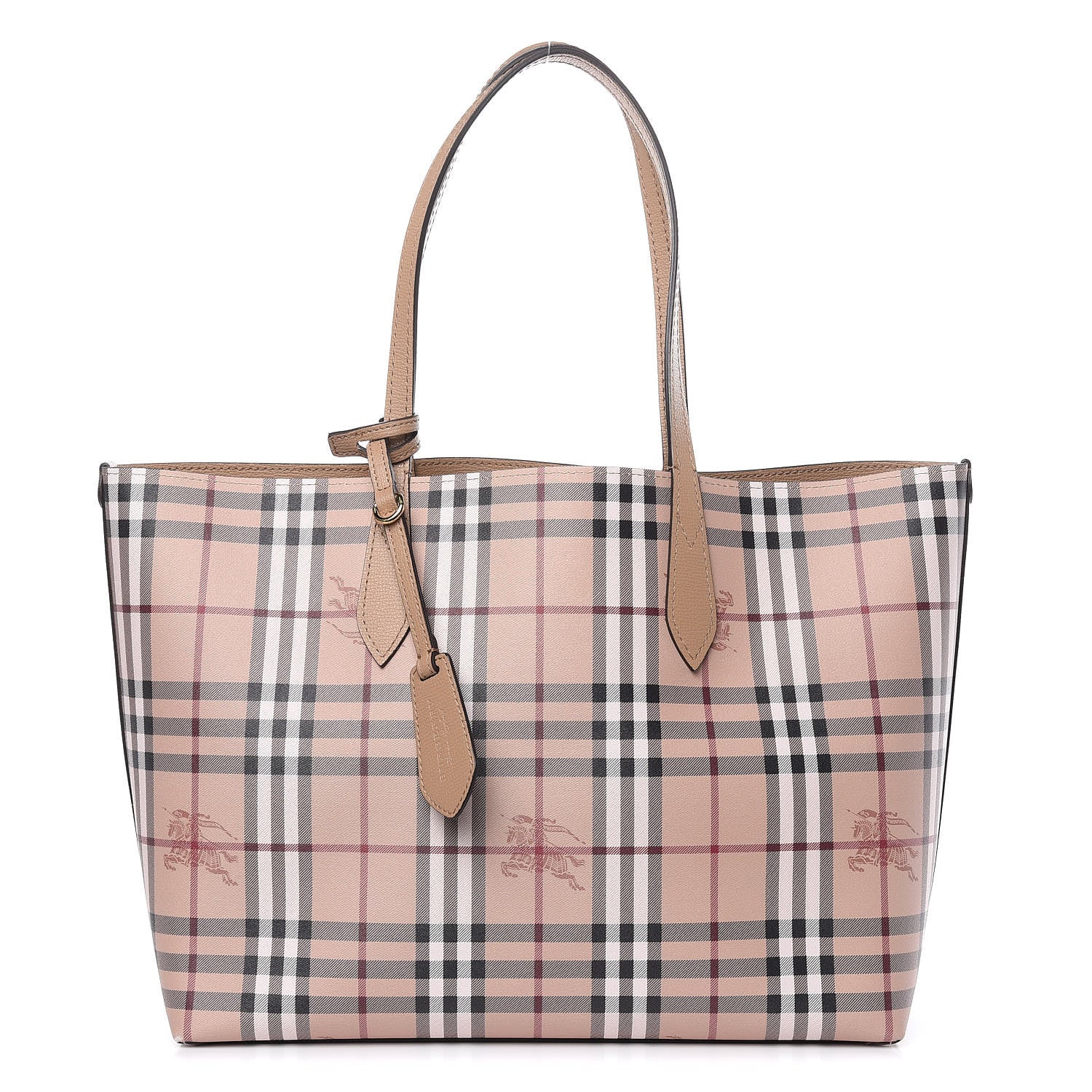 Burberry Grainy Calfskin Haymarket Check Medium Reversible Tote Camel 1 of 15