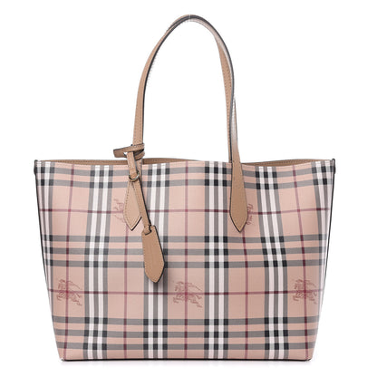 Burberry Grainy Calfskin Haymarket Check Medium Reversible Tote Camel 1 of 15