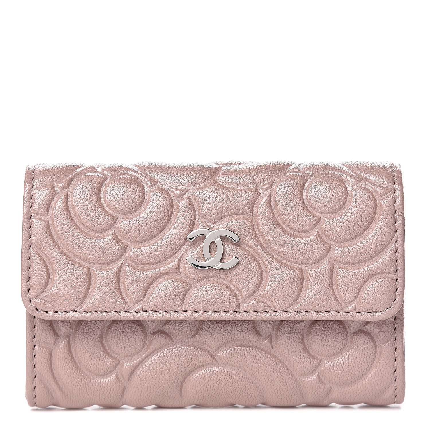 Chanel Goatskin Camellia Embossed Card Holder Wallet Light Pink 1 of 9