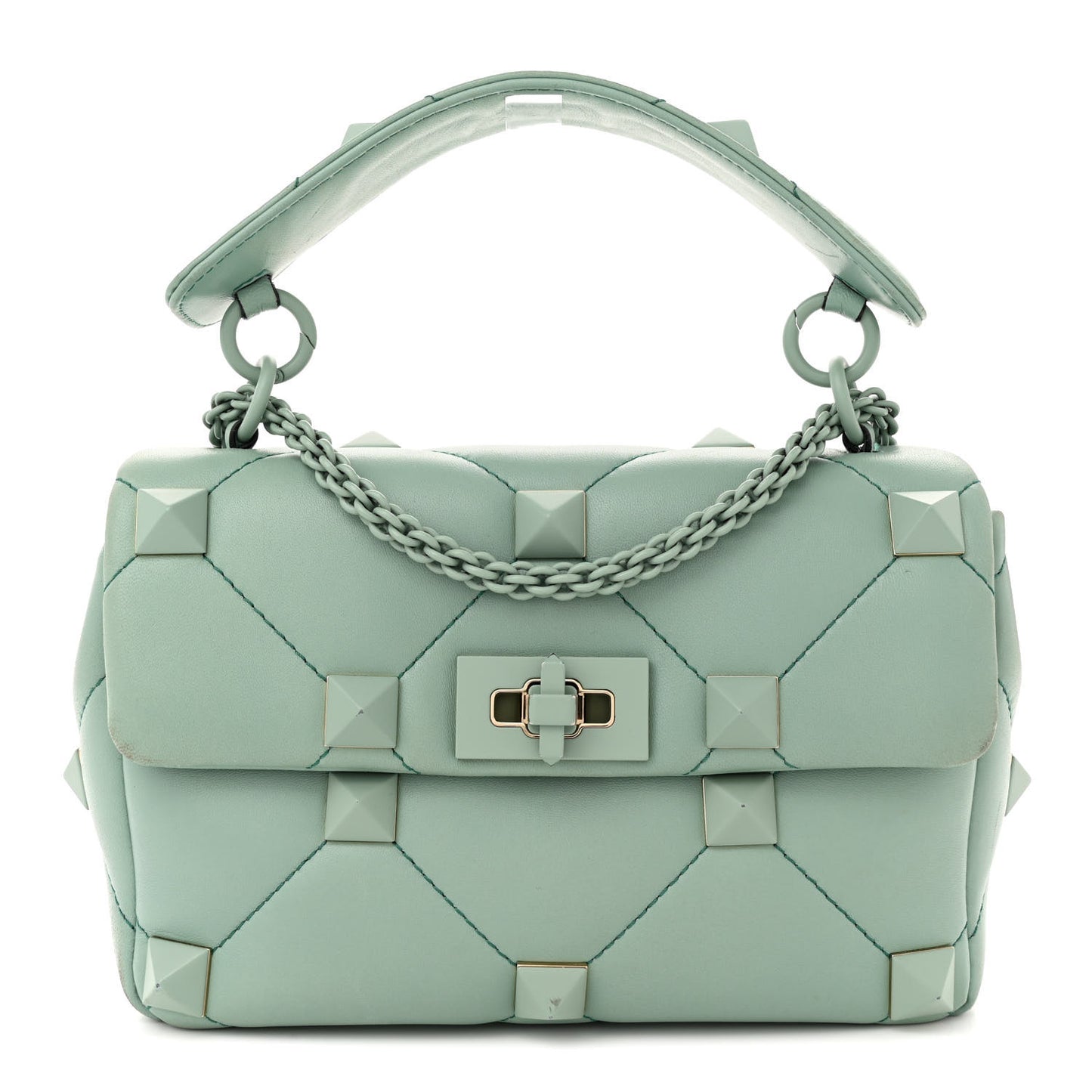 Nappa Enamel Monochrome Medium Roman Stud Shoulder Bag Morning Dew