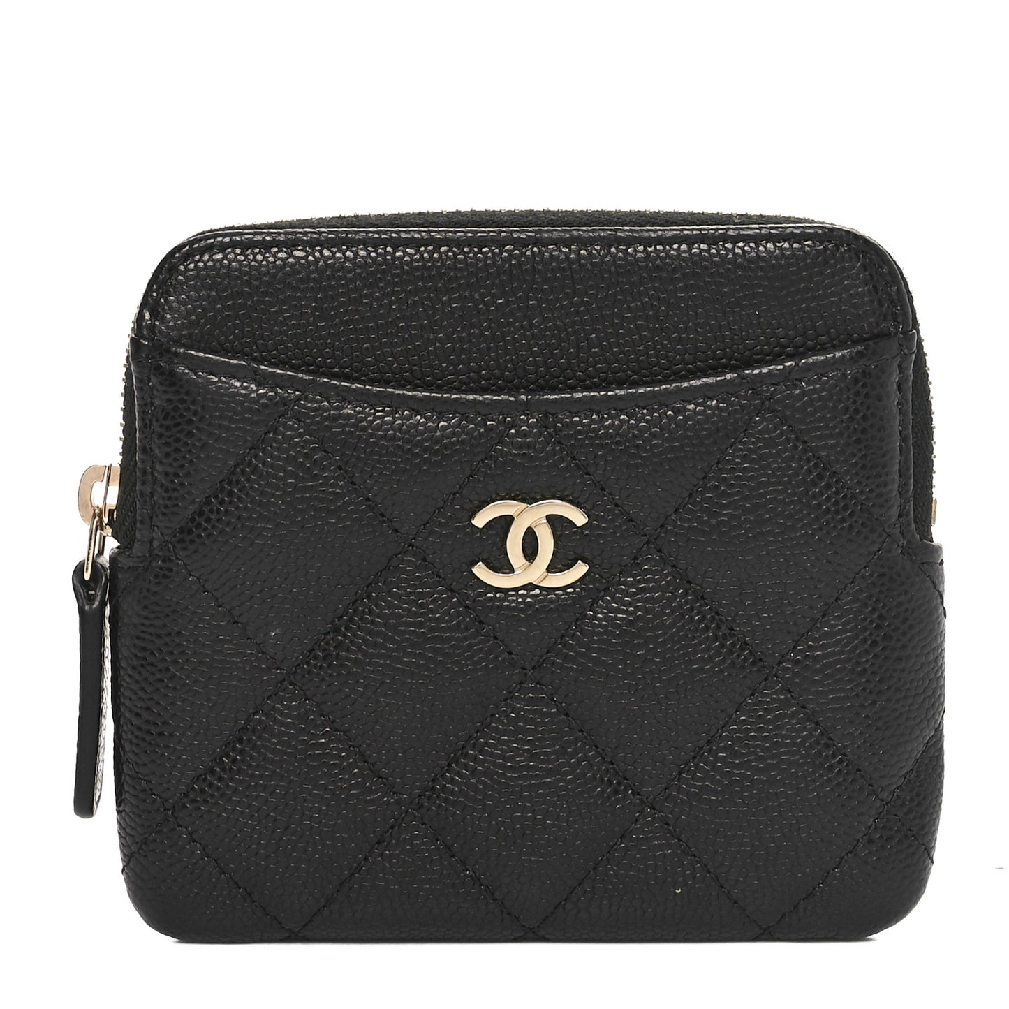 Caviar Quilted Zip Card Holder Wallet Black