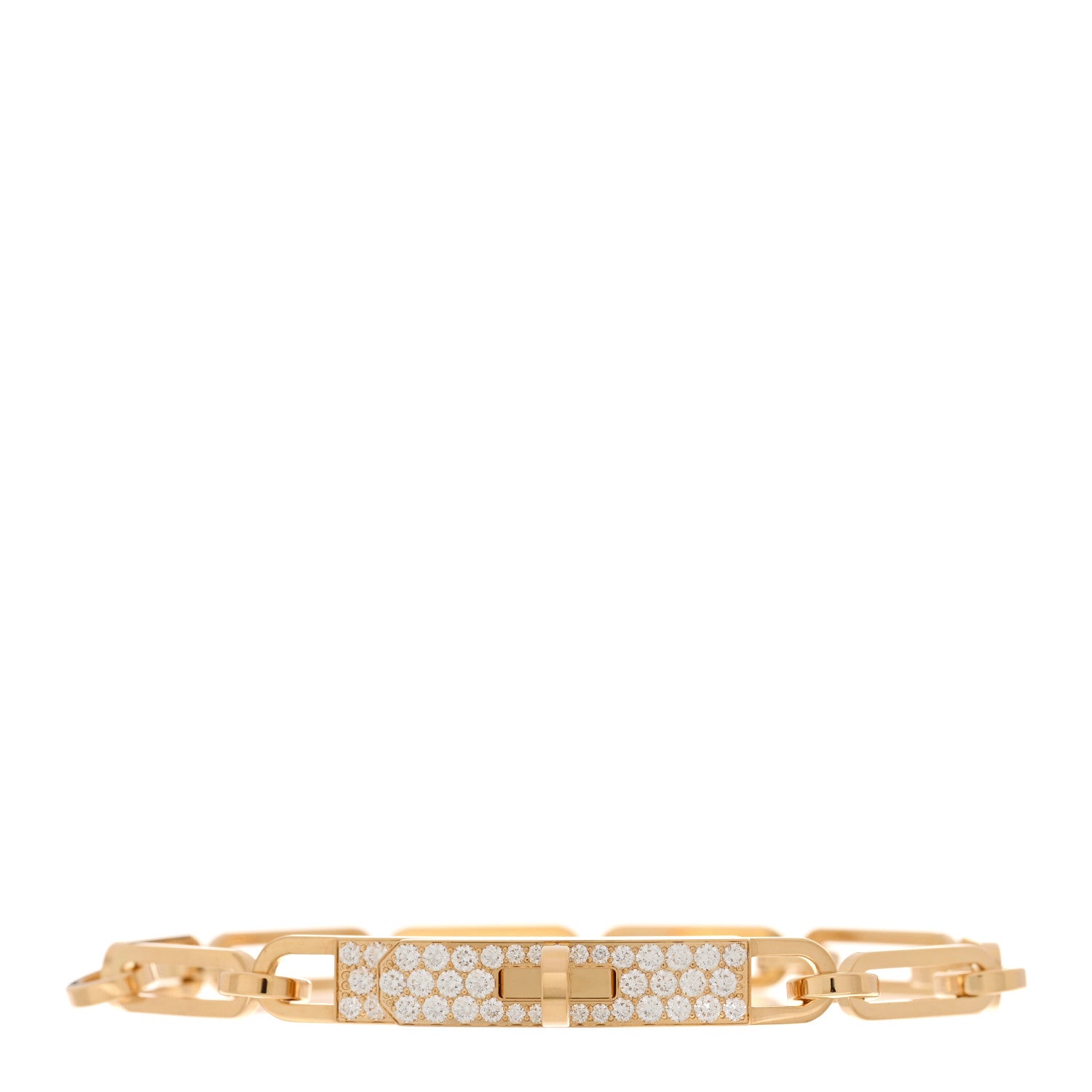 Hermes 18K Yellow Gold Diamond Pave PM Kelly Chaine Bracelet XS 1 of 4