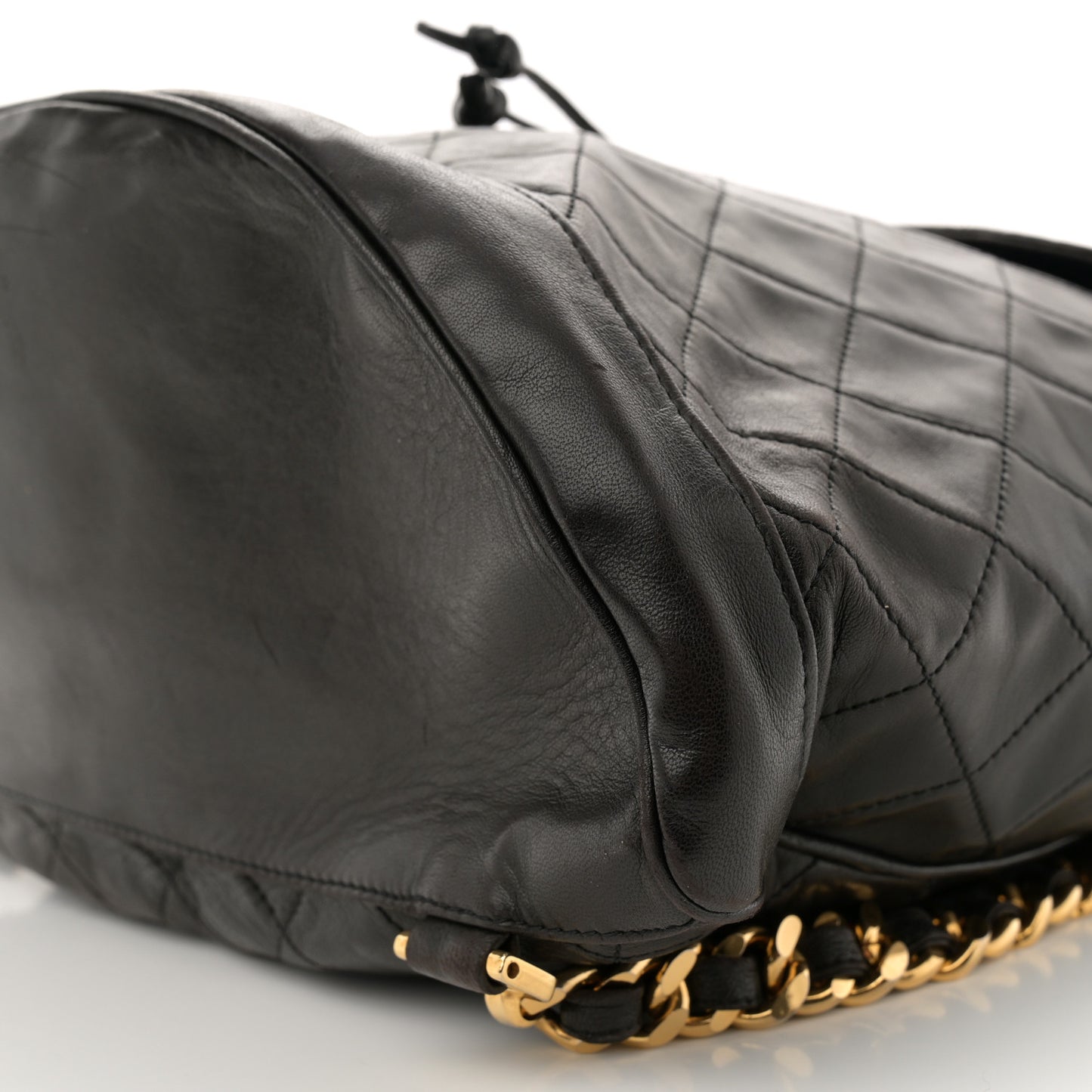 Lambskin Quilted Drawstring Backpack Black