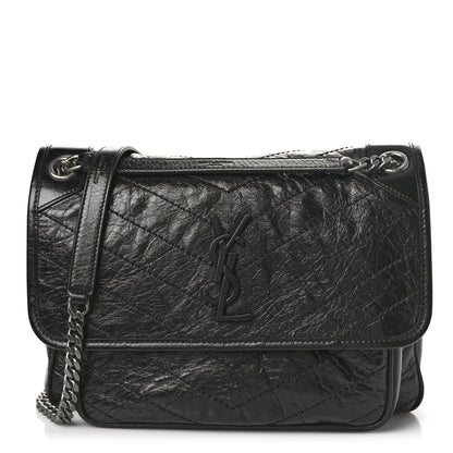 Saint Laurent Crinkled Calfskin Matelasse Monogram Medium Niki Chain Satchel Black 1 of 8