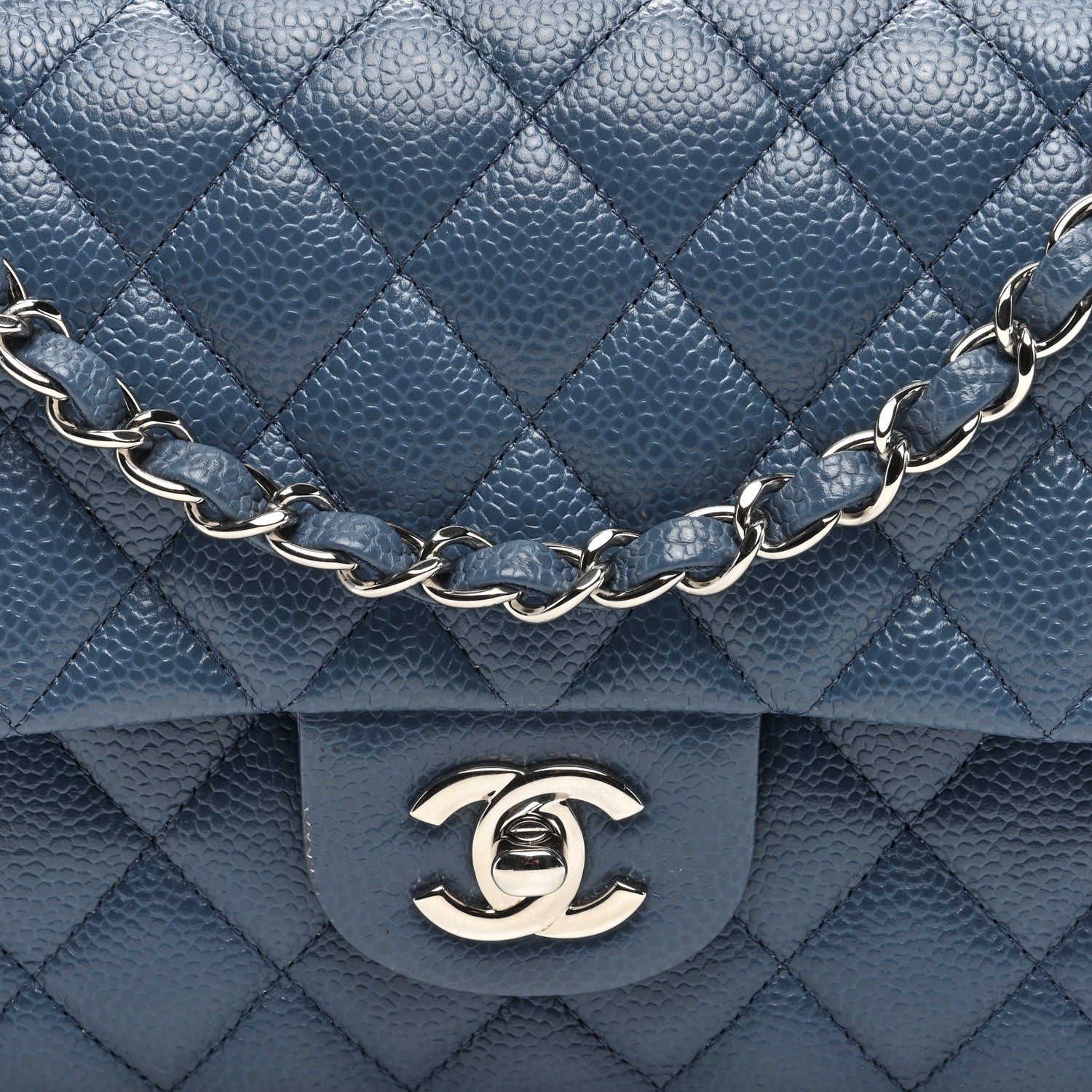 Chanel Caviar Quilted Medium Double Flap Dark Blue 8 of 10