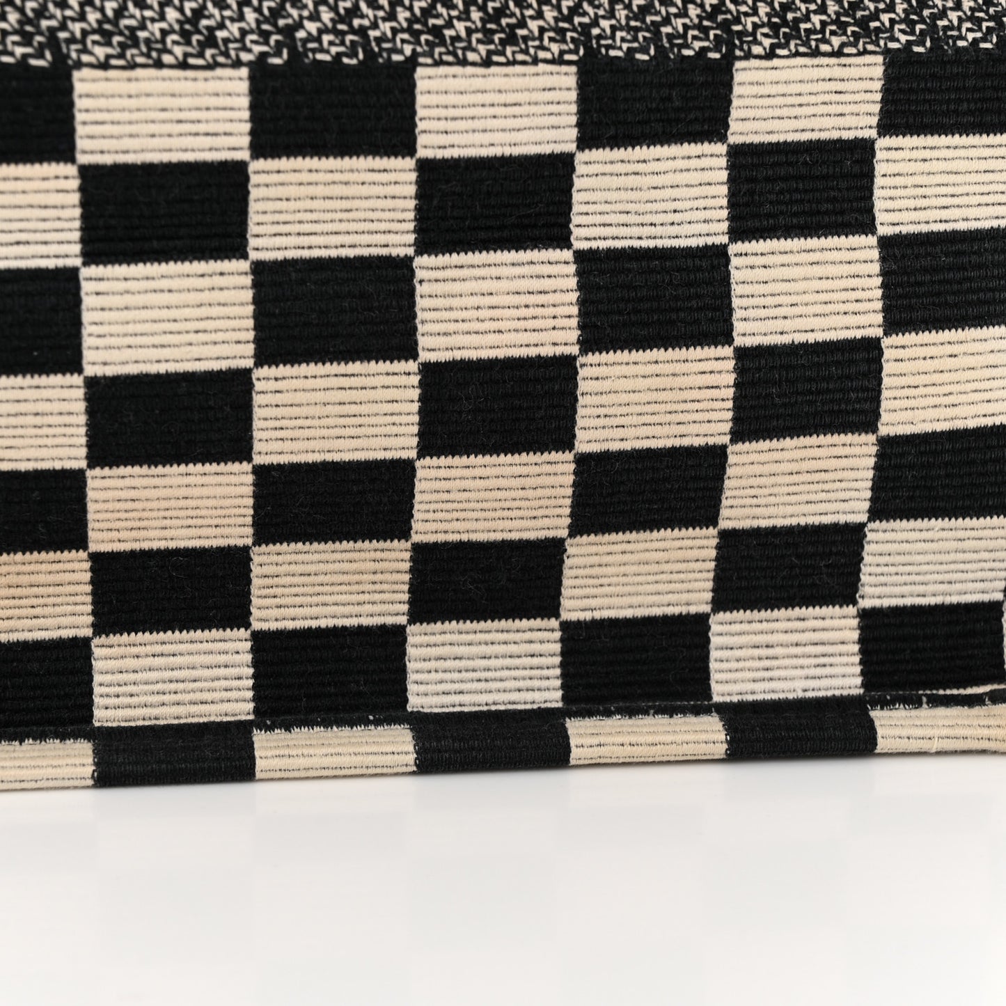 Canvas Embroidered Checkered Book Tote Black White