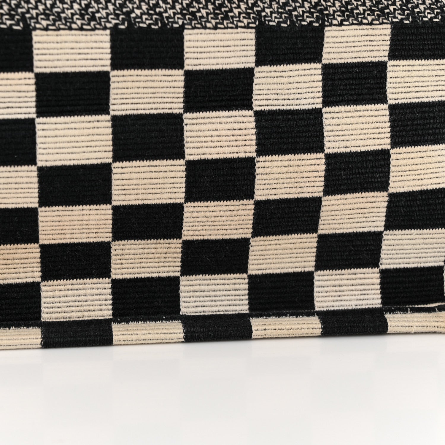 Christian Dior Canvas Embroidered Checkered Book Tote Black White 15 of 21
