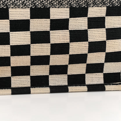 Christian Dior Canvas Embroidered Checkered Book Tote Black White 15 of 21