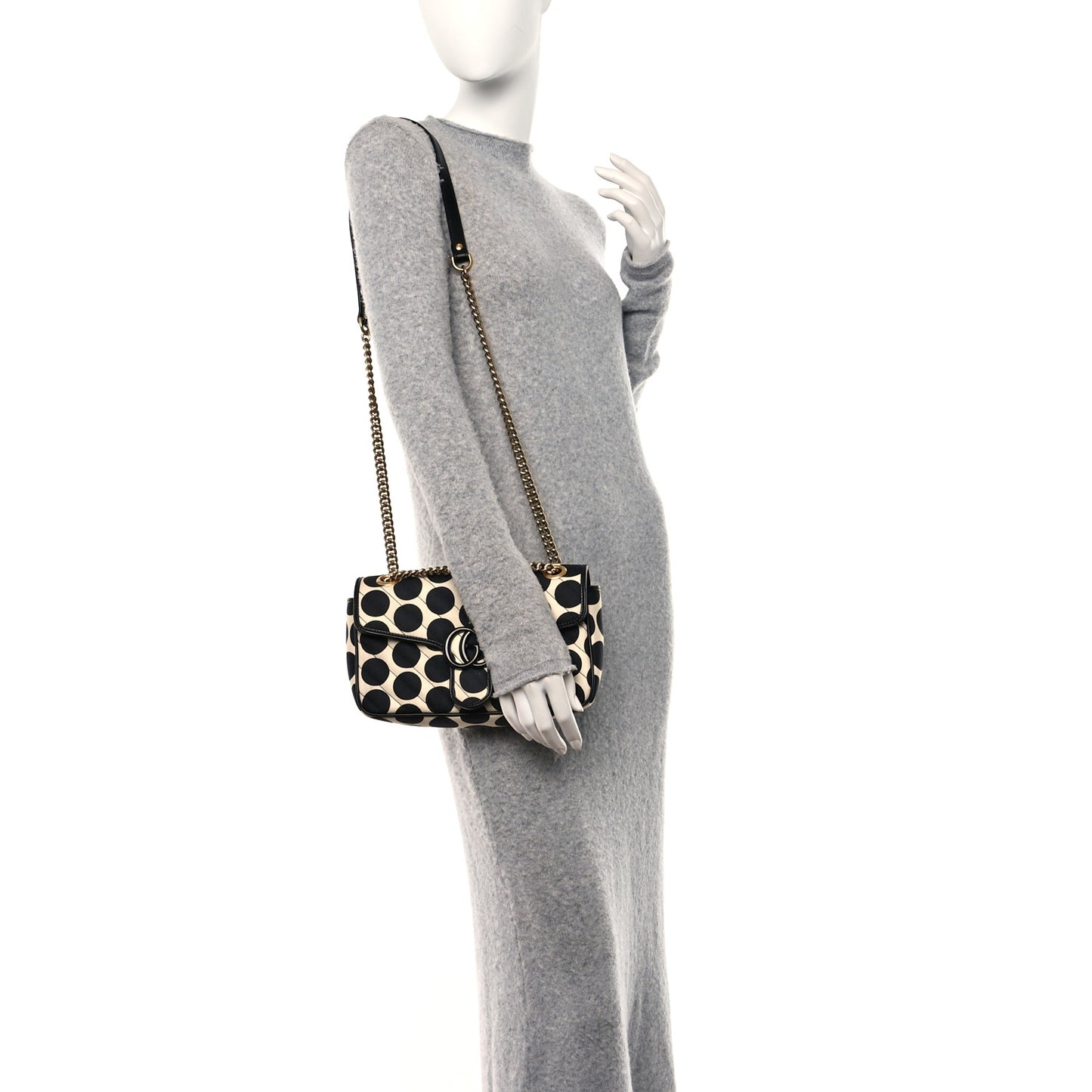 Canvas Matelasse Diagonal Polka Dot Small GG Marmont Shoulder Bag Black White