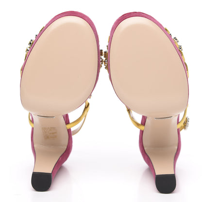 Gucci Velvet Nappa Crystal Zephyra Slingback Platform High Heel Sandals 37.5 Pink Gold 5 of 8
