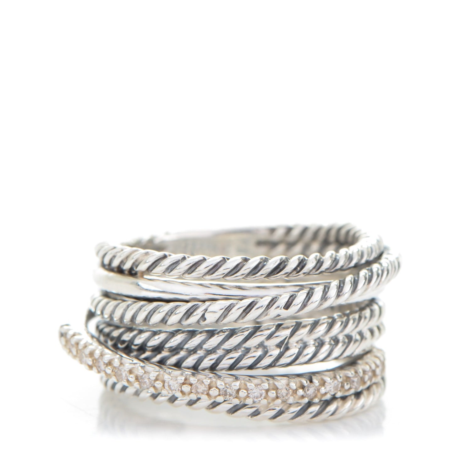 Sterling Silver Diamond 11mm Wide Crossover Cable Ring 51.5 6