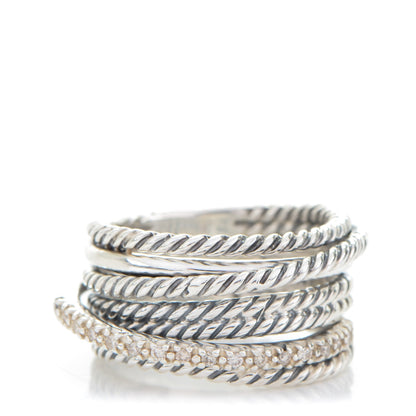 David Yurman Sterling Silver Diamond 11mm Wide Crossover Cable Ring 51.5 6 1 of 4