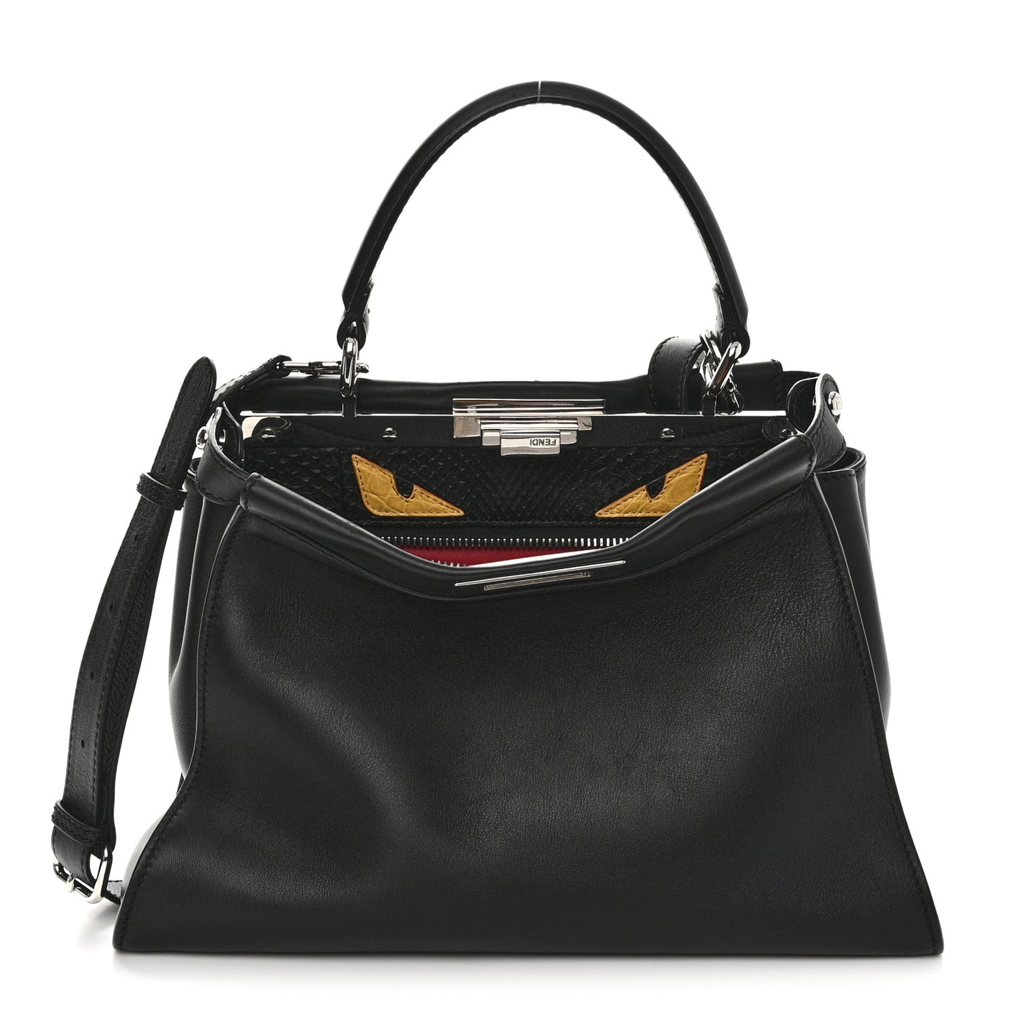 Vitello Seta Snakeskin Crocodile Monster Eyes Medium Peekaboo Iconic Satchel Black Girasole