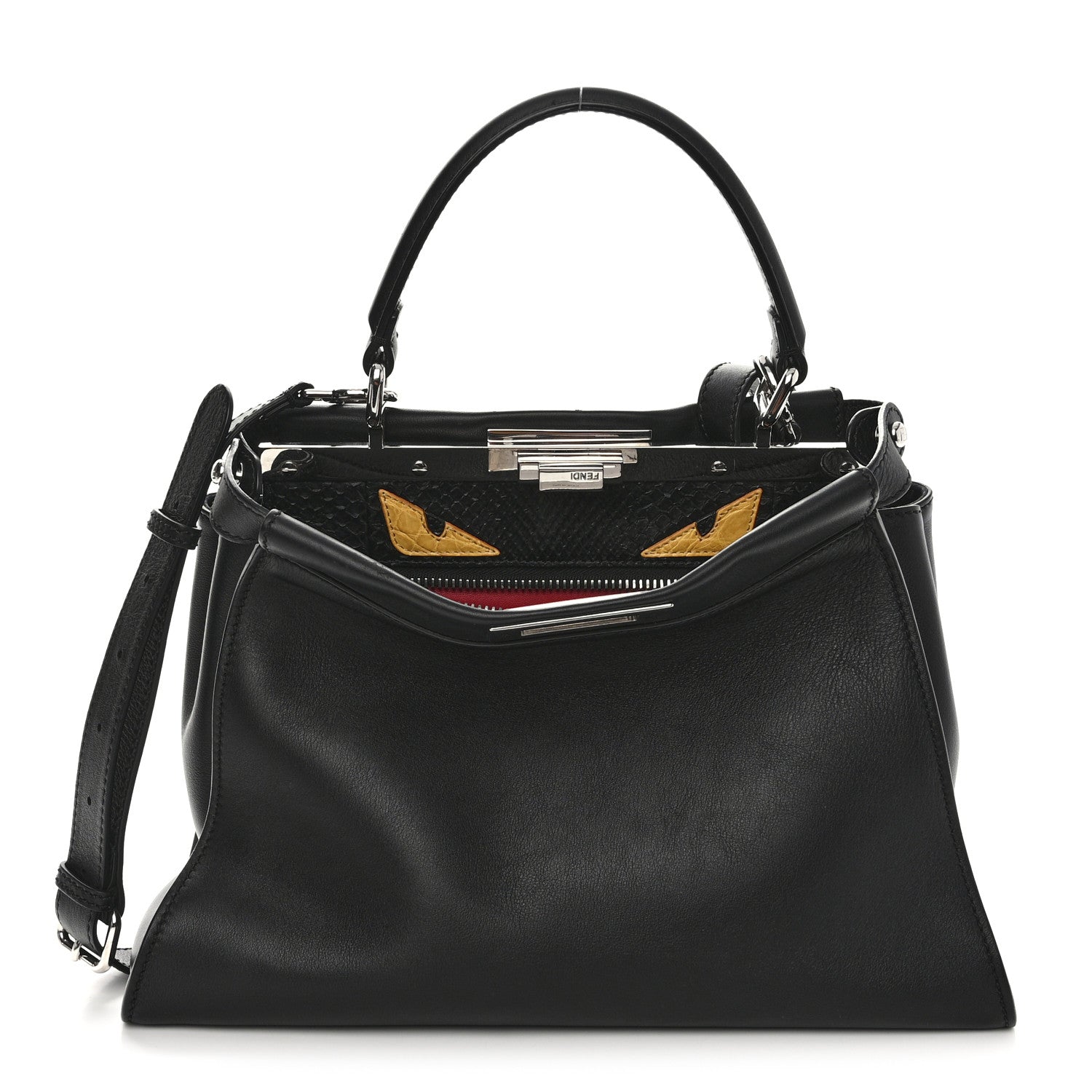 Fendi Vitello Seta Snakeskin Crocodile Monster Eyes Medium Peekaboo Iconic Satchel Black Girasole 1 of 11