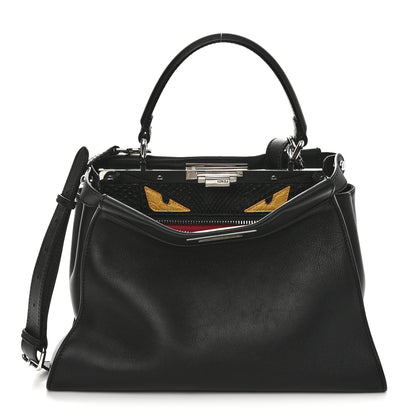Fendi Vitello Seta Snakeskin Crocodile Monster Eyes Medium Peekaboo Iconic Satchel Black Girasole 1 of 11