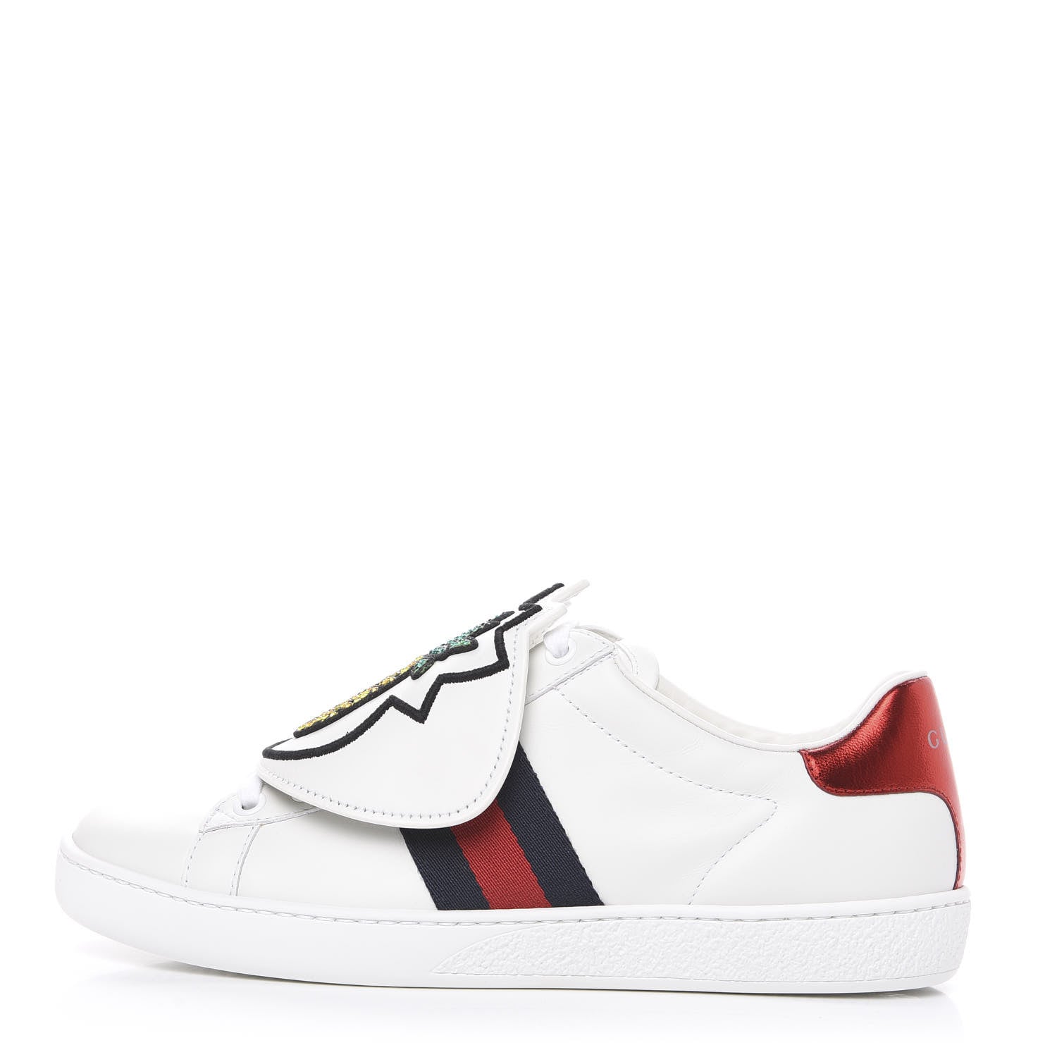 Gucci Calfskin Ayers Crystal Web Womens New Ace Pineapple Sneakers 37 White 1 of 9