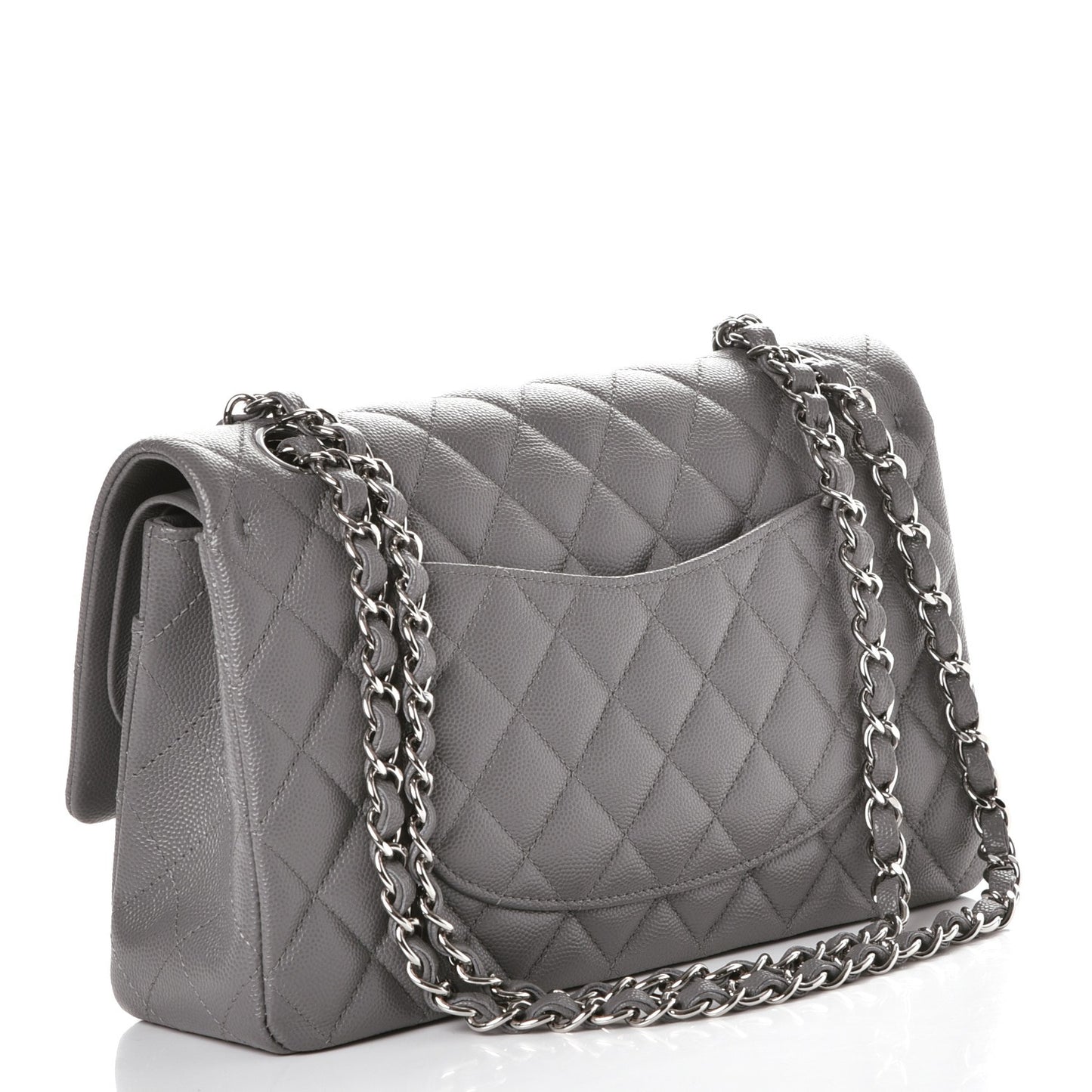 Caviar Quilted Medium Double Flap Grey