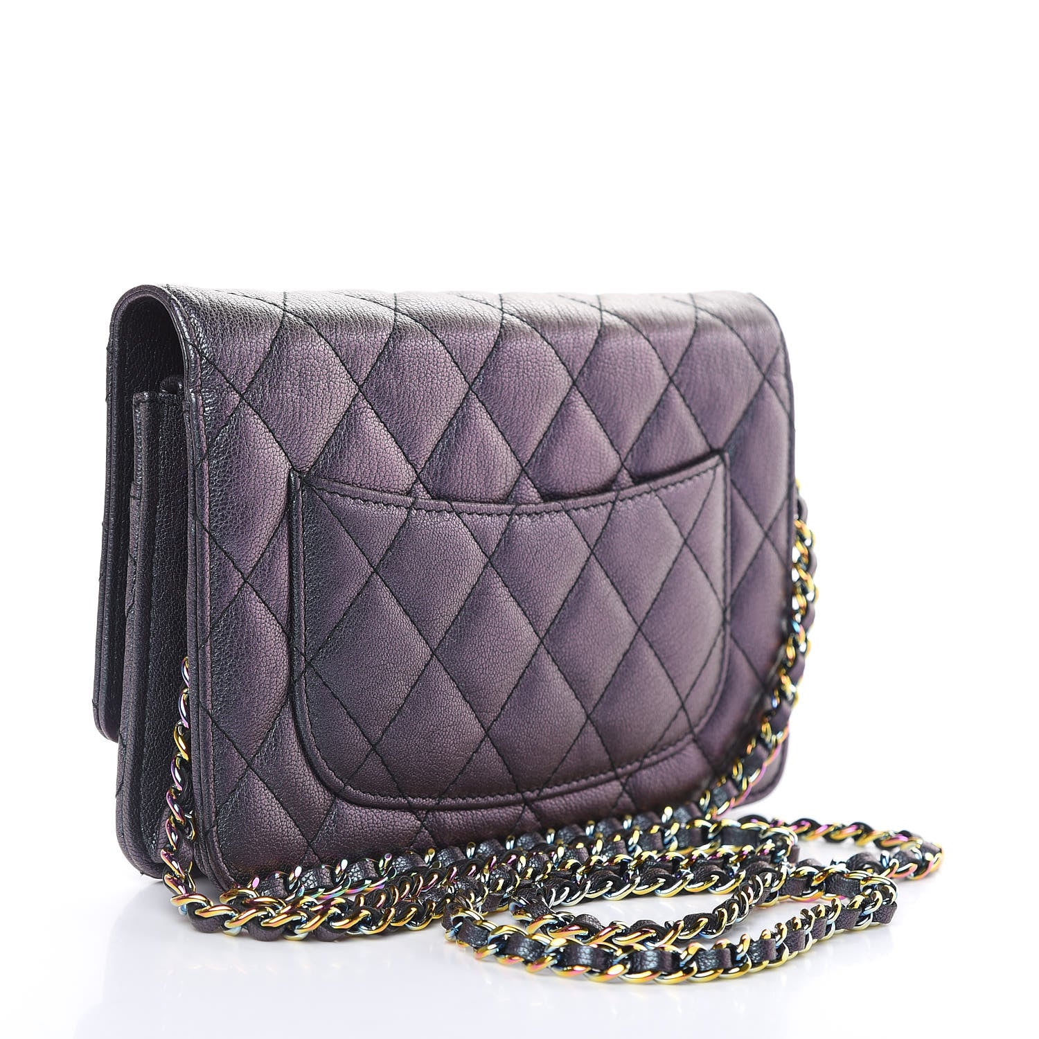 Chanel Iridescent Goatskin Quilted Wallet On Chain WOC Purple 3 of 13