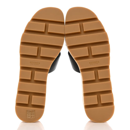 Hermes Calfskin Cork Eze 30 Sandals 39 Black 5 of 9