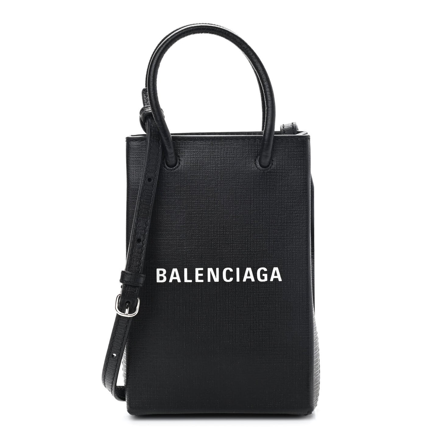 Squared Calfskin Logo Shopping Phone Holder Bag Black