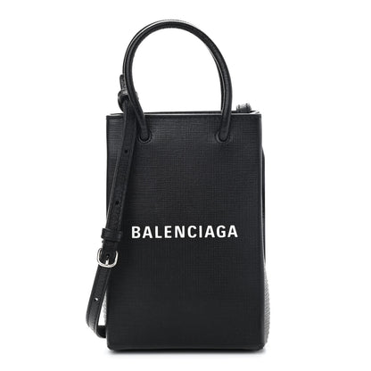 Balenciaga Squared Calfskin Logo Shopping Phone Holder Bag Black 1 of 8