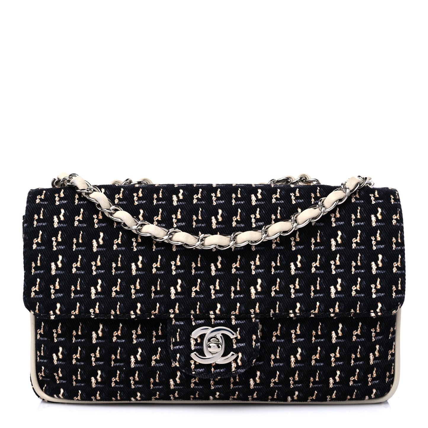 Canvas Lambskin Medium Flap Black Beige Multicolor