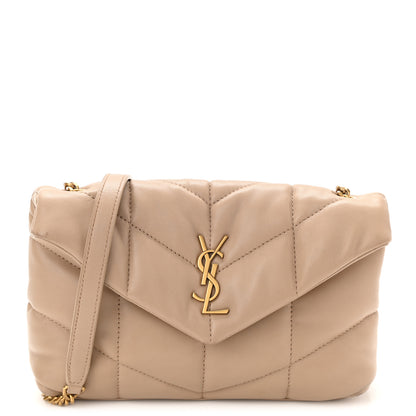 Saint Laurent Lambskin Quilted Toy Loulou Puffer Monogram Chain Satchel Dark Beige 1 of 12