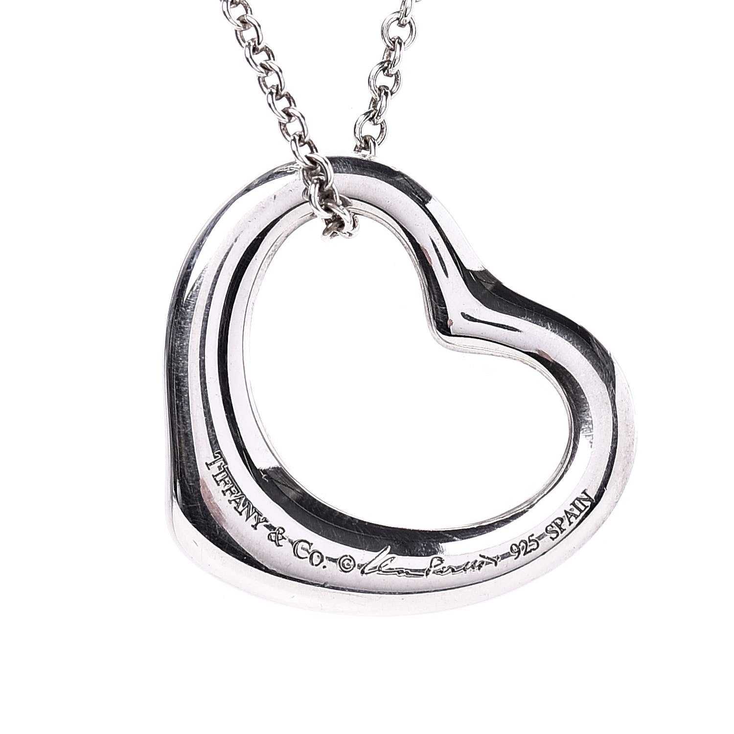 Tiffany Sterling Silver 22mm Elsa Peretti Open Heart Pendant Necklace 5 of 9