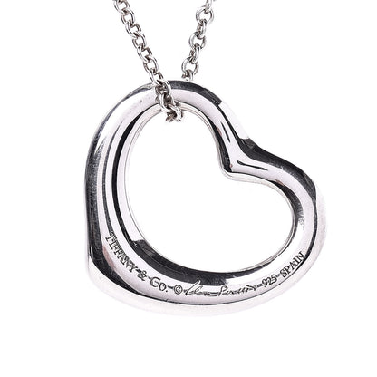 Tiffany Sterling Silver 22mm Elsa Peretti Open Heart Pendant Necklace 5 of 9
